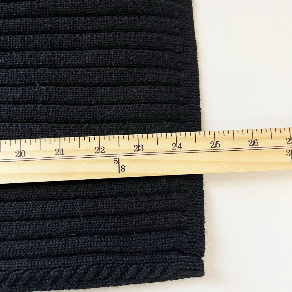 Vintage Black Cable Knit Fur Collar Button Front Cardigan Sweater Y2K - Size LP